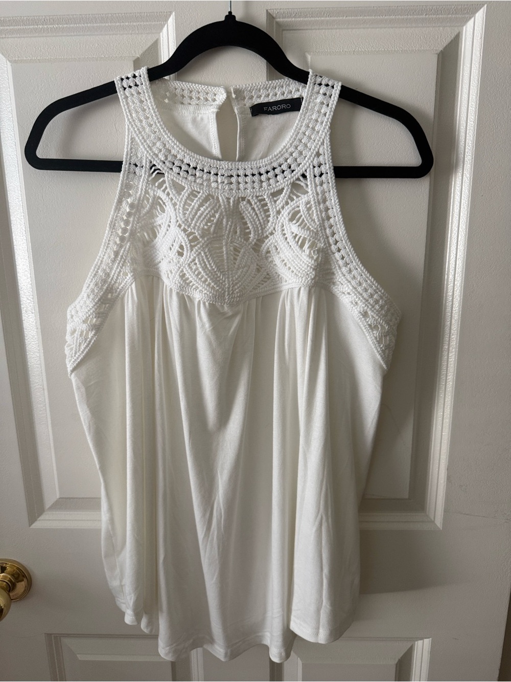 White Crochet Yoke Tank Top - Women's